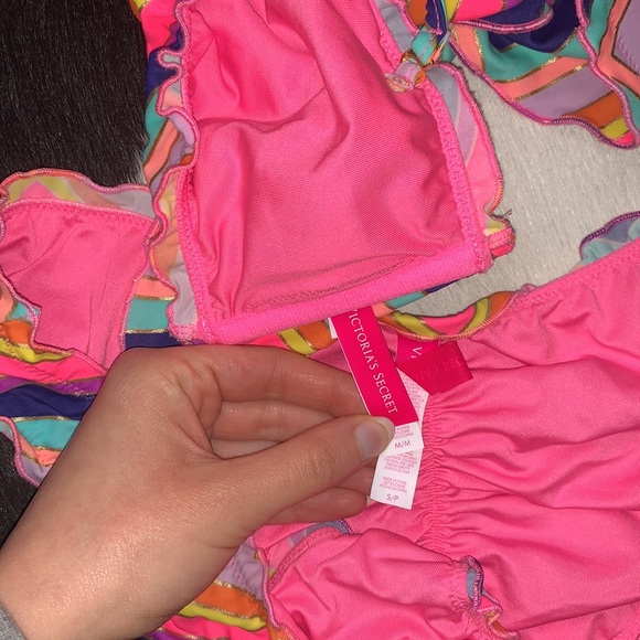Victorias Secret Rainbow Zigzag Lettuce Hem Bikini, Medium top, small bottom - Picture 6 of 14